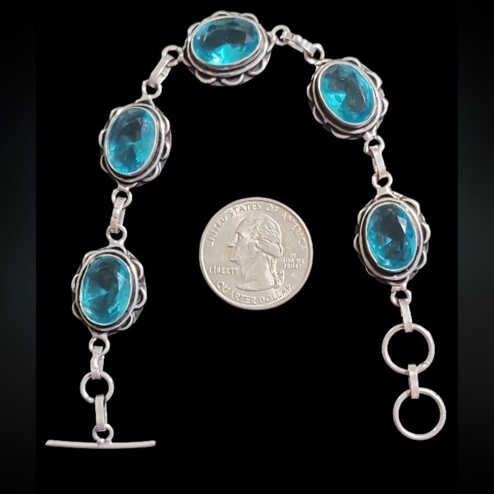 Handmade 925 Sterling Silver Blue Topaz Gemstone Bracelet